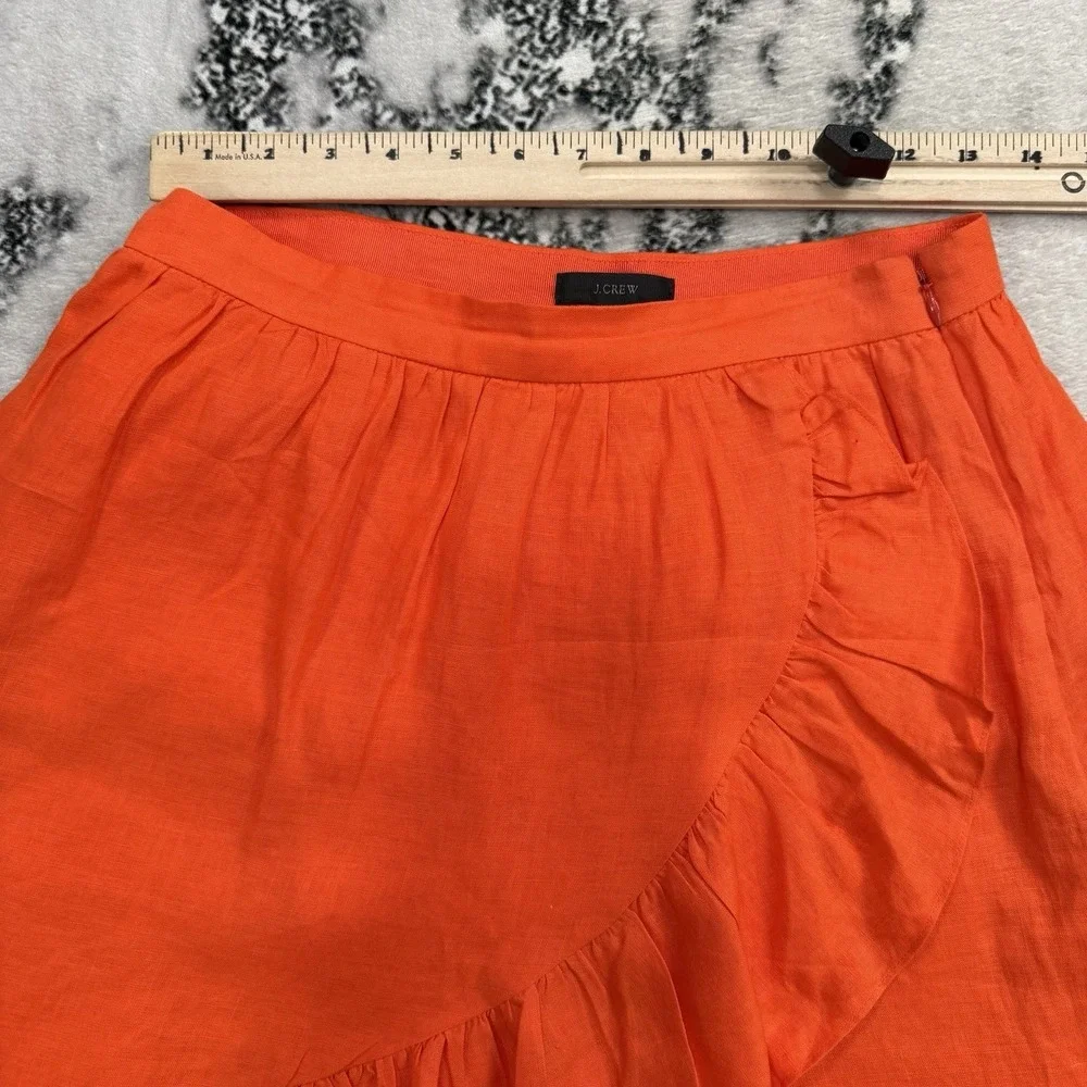 J Crew Linen Wrap Ruffle Skirt Bright Orange Womens Size 2‎ Vacation Resort Wear